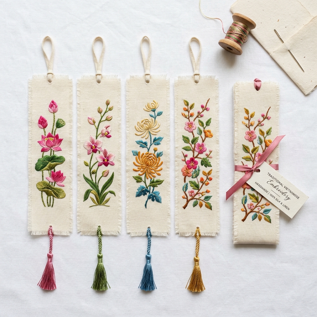 Bộ đánh dấu sách thêu hoa — gift set
